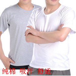 Men's T-Shirt for Export, Loose Fit, Short Sleeve, Crew Neck, Pure Cotton, All-Cotton Undershirt, Plain White, Old Man's Shirt, Cultural Shirt