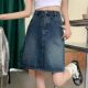 Large size retro high waist A-line denim skirt for women in summer new style fat girl high waist belly-covering and slimming midi skirt