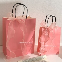 ins Mildew Powder Paper Bag Handbag Kraft Paper Casual Solid Color Gift Bag Gift Ribbon Packaging Dessert Bag