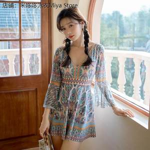 
Couple plus size style swimsuit hot spring push up large and small breast one-piece skirt style boxer swimsuit swimsuit