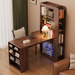 Solid Wood Corner Desk with Integrated Bookshelf and Bookcase Combination, Extendable Corner Office Computer Desk, Student Study Desk
