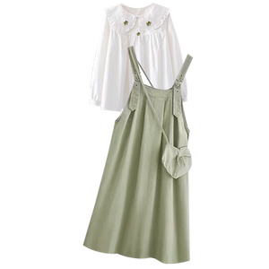 
Maternity dress set, fashionable and trendy green suspender skirt two-piece set 2026 new spring autumn summer hot mom