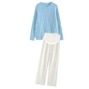 
Maternity suit fashionable and fashionable blue knitted bottoming sweater pants two-piece set 2026 new spring, autumn and winter