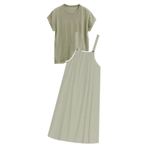 
Maternity dress suit summer 2026 new green casual thin short-sleeved top suspender skirt two-piece set for women