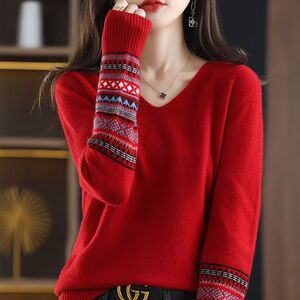 Zodiac year V-neck jacquard sweater for women 2026 spring new ethnic style retro long-sleeved sweater bottoming top