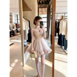 Doris Dance Nude Floral Strap Puffy Ballet Tulle Dress Short Skirt for Women