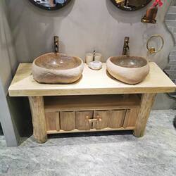 Retro Bathroom Washbasin, Natural Pebble Countertop Basin, Outdoor Stone Washbasin Integrated Basin