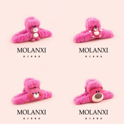 Cartoon Hair Clip with Plush Bear Design, New Style for Holding Loose Hair, Suitable for Women to Style Their Hair, Does Not Damage Hair, Shark Clip
