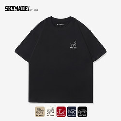SKYMADE primitive dog short-sleeved T-shirt for men and women 2025 new loose cotton summer couple's twelve zodiac sign clothing