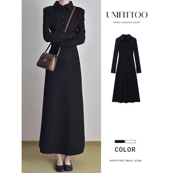 
High-end small black long-sleeved dress for women