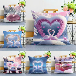 Swan Heart-Shaped Pillow, Chinese-Style Cushion Cover, Bedroom Headboard, Light Luxury Cushion, Living Room Sofa Lumbar Pillow, Backrest Pillow