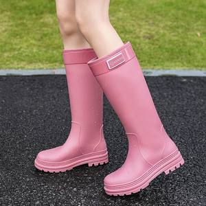 
High tube rain boots for women adult 38 cm over-knee rain boots waterproof and non-slip fashion wear rubber shoes water shoes plus velvet