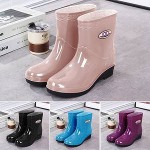 
Fashionable rain boots for women in autumn and winter thick sole medium tube warm plus velvet non-slip waterproof shoes for adult rain boots kitchen super thick rubber shoes