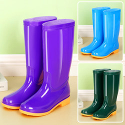 Four-Season High-Top Women's Rain Boots with Cotton Lining for Warmth, Non-Slip Water Shoes for Rainy Days, Waterproof Shoes for Outdoor Wear, Mid-Calf Adult Rain Boots, Rubber Shoes