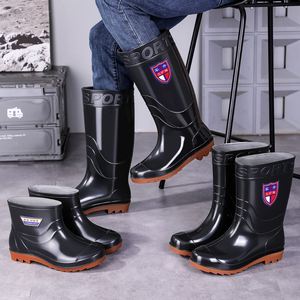 
Warm high-tube tendon sole waterproof rain boots for men men's water shoes men's construction site rubber boots rain boots short water boots kitchen shoes men's non-slip