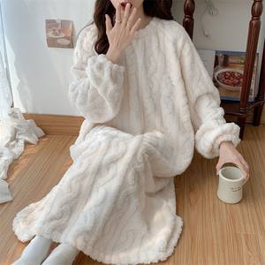 [Thickened] Extremely warm! 6-color thick jacquard cream can be worn outside pajamas, warm home wear nightgown in winter X