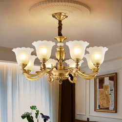 American-Style Chandelier, Living Room Lighting, European-Style Light Luxury, Master Bedroom, Dining Room, Grand Retro French-Style, Antique All-Copper Jade Lamp