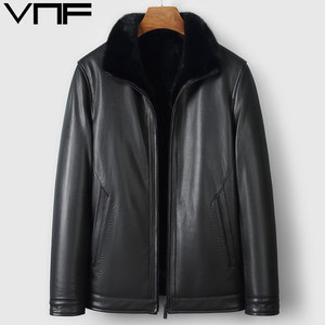 
Haining goatskin leather jacket men's mink lining fur one-piece short mink lapel leather jacket mink coat