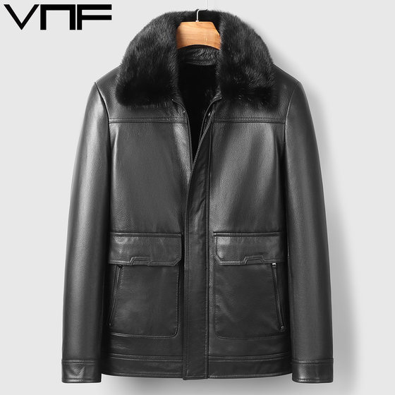 
Winter new Haining genuine leather jacket men's fur integrated goatskin jacket dad mink liner fur jacket