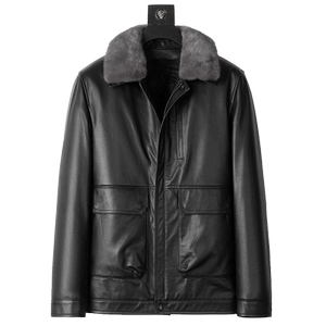 
Haining genuine leather down jacket men's head layer cowhide leather jacket mink collar fur integrated middle-aged leather jacket daddy's jacket