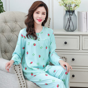 Women's pajamas Summer long -sleeved cotton and silk suit, loose large size, artificial cotton home service Korean silk air conditioner can be worn outside