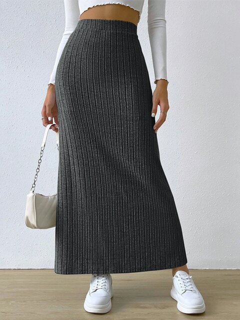 Ahagaga European and American style street temperament versatile skirt daily high waist slit mid-length hip-cover skirt