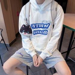 White Bean's Original Clothing Studio LAOSHU Spring, Autumn, and Winter Versatile Youthful Couple Pure Cotton Loose Heavy Embroidery Sweatshirt