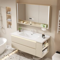Cream-Style Bathroom Cabinet Side Cabinet with Integrated Ceramic Basin, Bathroom Washbasin, Face Basin Cabinet Combination, Washstand Basin