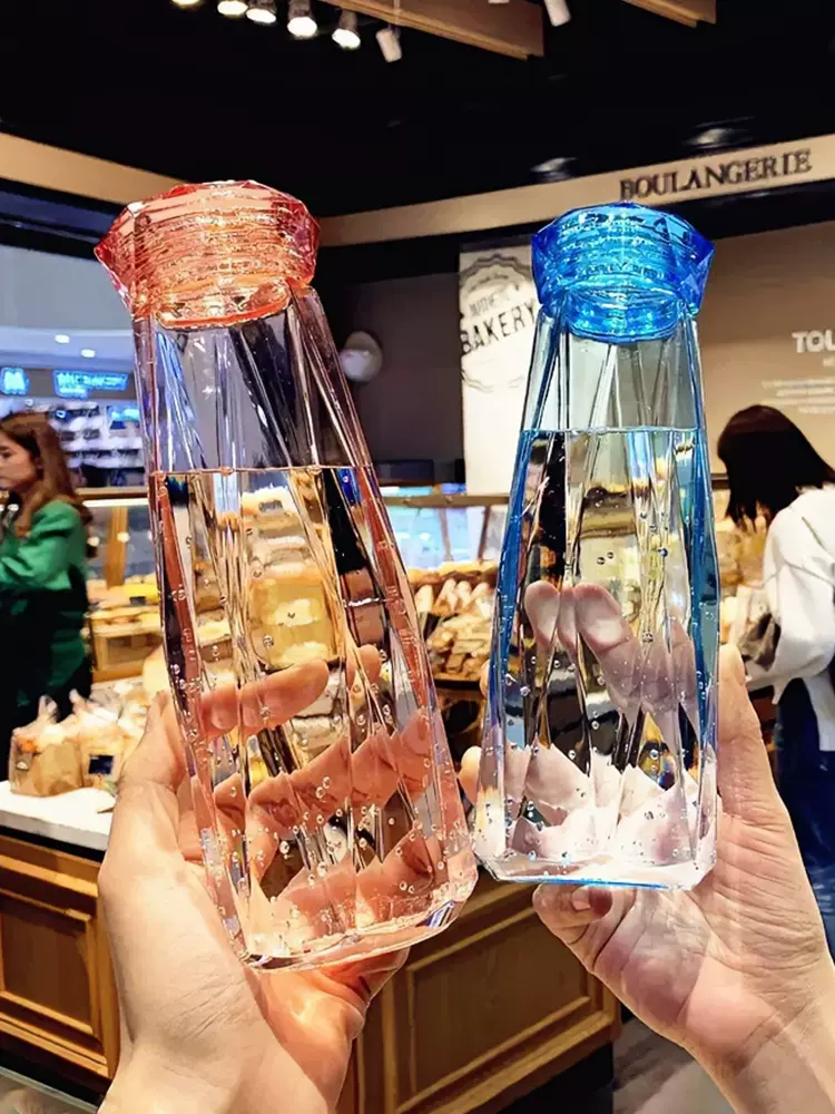 爆款网红便携炫彩水晶钻石杯炫彩玻璃水杯创意情侣杯