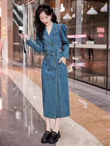 breasted denim long dress stitching Latest Best Selling Praise