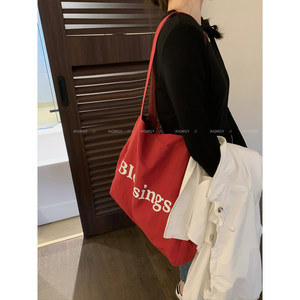 
Love Devil Fish Simple Letter Front and Back Canvas Bag Women's New Large Capacity Shopping Bag Tote Bag