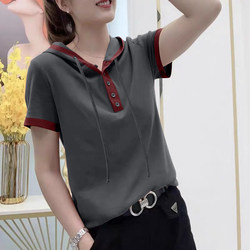 Plus-Size Women's Short-Sleeve T-Shirt, Pure Cotton, Stylish Hooded Summer Wear, 2026 New Style, Loose, Slimming, Casual, Versatile Top
