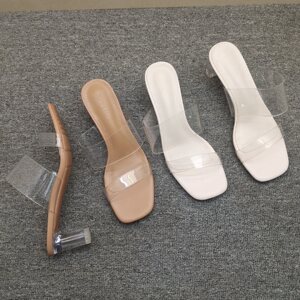 
Transparent women's sandals internet celebrity one-length strap temperament thick heel crystal slippers sexy fashion square head high heel sandals