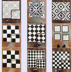 Balcony Tiles, Courtyard Tiles, Old Bathroom Cement Tiles, Black and White Retro Kitchen Tiles, Small Floral Tiles 300X300
