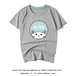 ulzzang Korean style cartoon little white cat pet ALIVE trendy brand top handsome boy clothing short-sleeved custom T-shirt cotton t