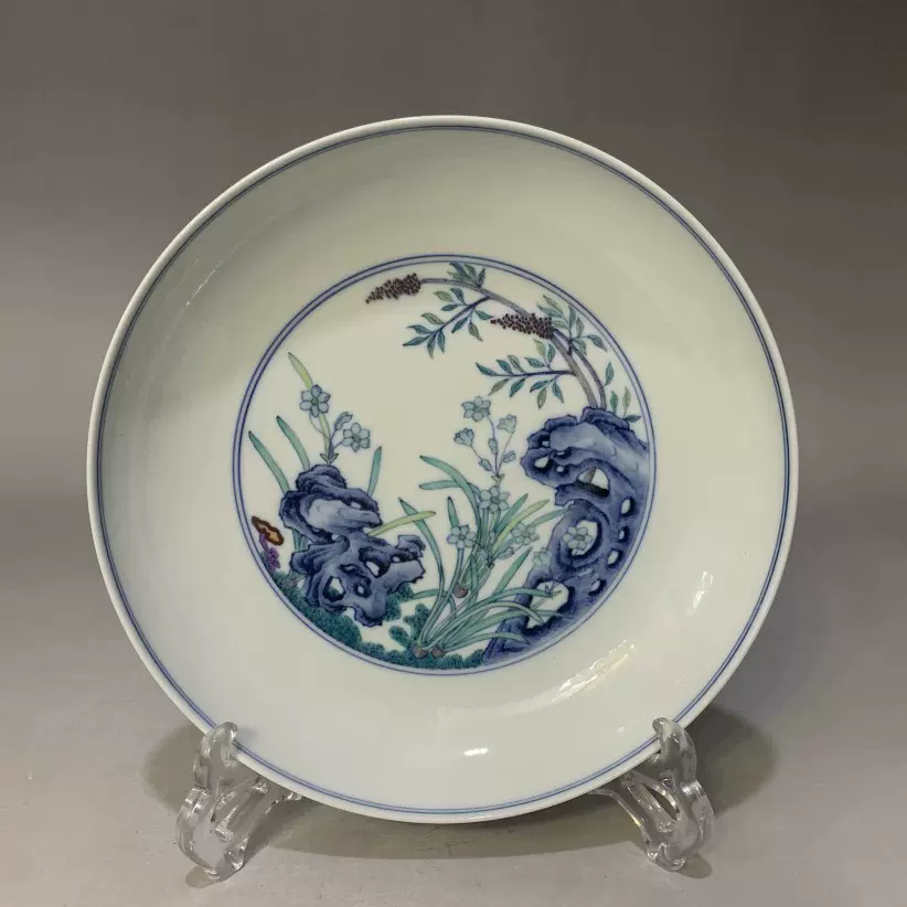 清代雍正斗彩花卉纹盘子古玩古董老货瓷器