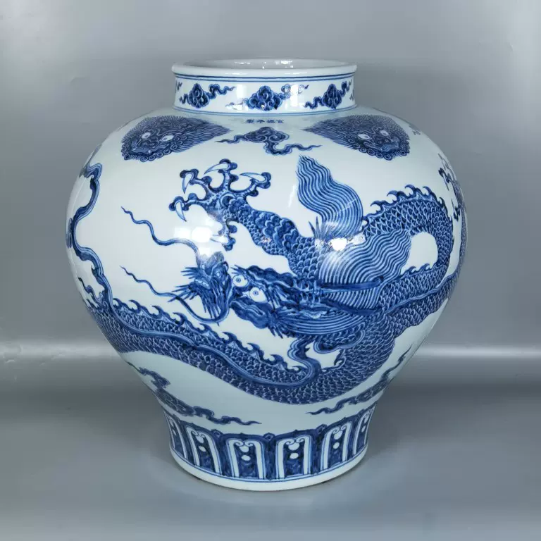 元青花麒麟牡丹雙魚耳罐古玩古董老貨瓷器柴窯燒製收藏撿漏