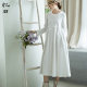 Reminiscing the old spring knitted dress for women long sleeves 2025 new white long skirt early spring pure cotton skirt