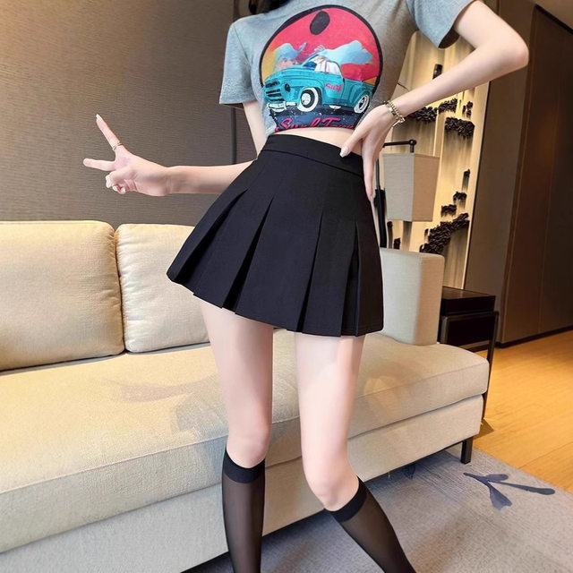 
Black pleated skirt for women in spring and autumn summer 2024 new hot girl miniskirt, small high-waisted slim suit