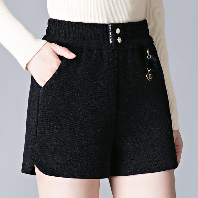 Autumn and winter thickened velvet shorts for women, elastic high-waisted, large size, loose, slimming and obese MM outer wear bottoming middle-aged mom pants