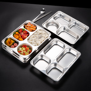 
316 stainless steel fast food plate food grade 304 student dining plate divided into grid adults with lid employee canteen lunch box
