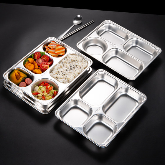 
316 stainless steel fast food plate food grade 304 student dining plate divided into grid adults with lid employee canteen lunch box