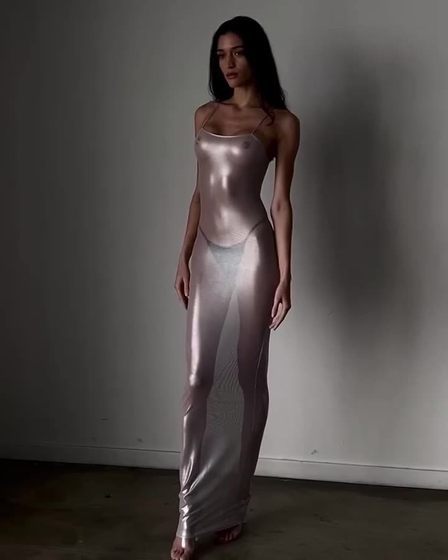 
Stunning and fashionable European and American style women's spring new suspender sleeveless see-through long high-waisted hot girl dress