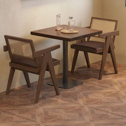 Cafe Retro Solid Wood Small Square Table Commercial Milk Tea Barbecue Restaurant Square Dining Table and Chairs Bar Table