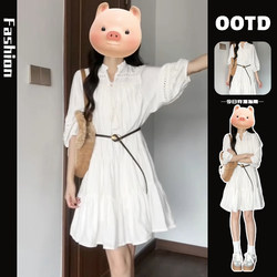 French-Style Beautiful White Dress for Petite Women, New Summer Style, Elegant and Unique Hollow-Out Lace-Up A-Line Short Skirt ins