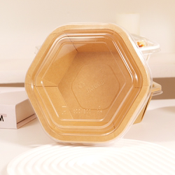 Disposable Hexagonal Kraft Paper Lunch Box, Food-Grade Hexagonal Light Meal Salad Bowl, High-End Pasta Takeout Box