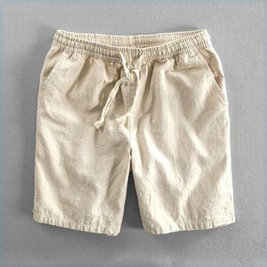 
Summer casual linen shorts men's loose cotton linen thin breathable pants solid color beach pants versatile medium pants