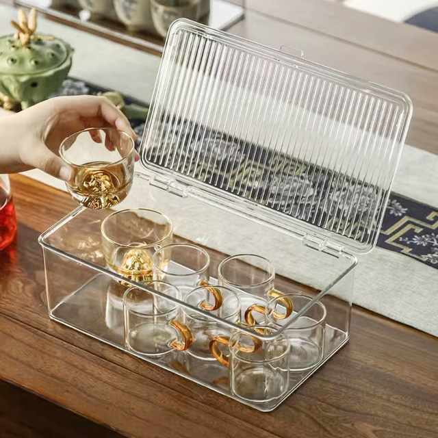 Tea set storage box transparent tea cup teapot cup holder wine glass ...