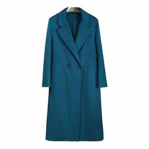 
2025 Autumn and Winter New Peacock Blue Double-sided Woolen Coat Mid-Length Loose Versatile Slim Woolen Coat Women's Clothing
