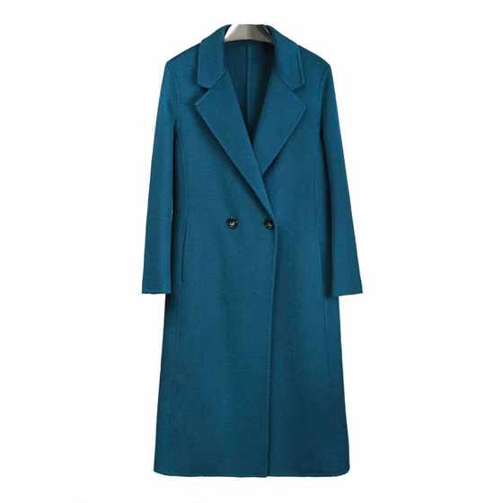 
2025 Autumn and Winter New Peacock Blue Double-sided Woolen Coat Mid-Length Loose Versatile Slim Woolen Coat Women's Clothing